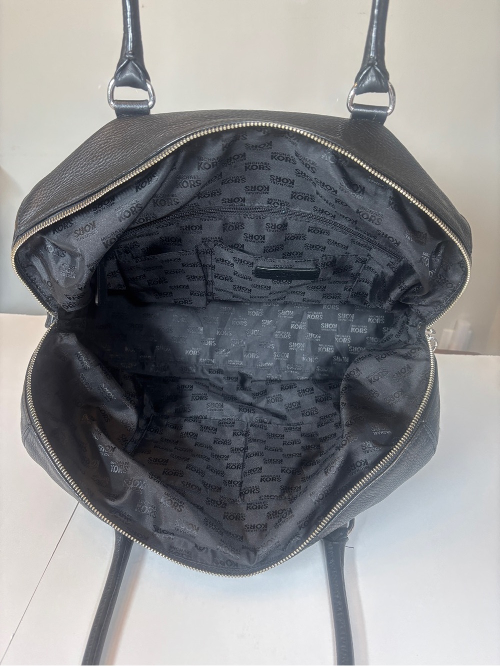Michael Kors Black Hamiliton Weekender Leather Tote Satchel with Silver Hardware - Picture 11 of 15